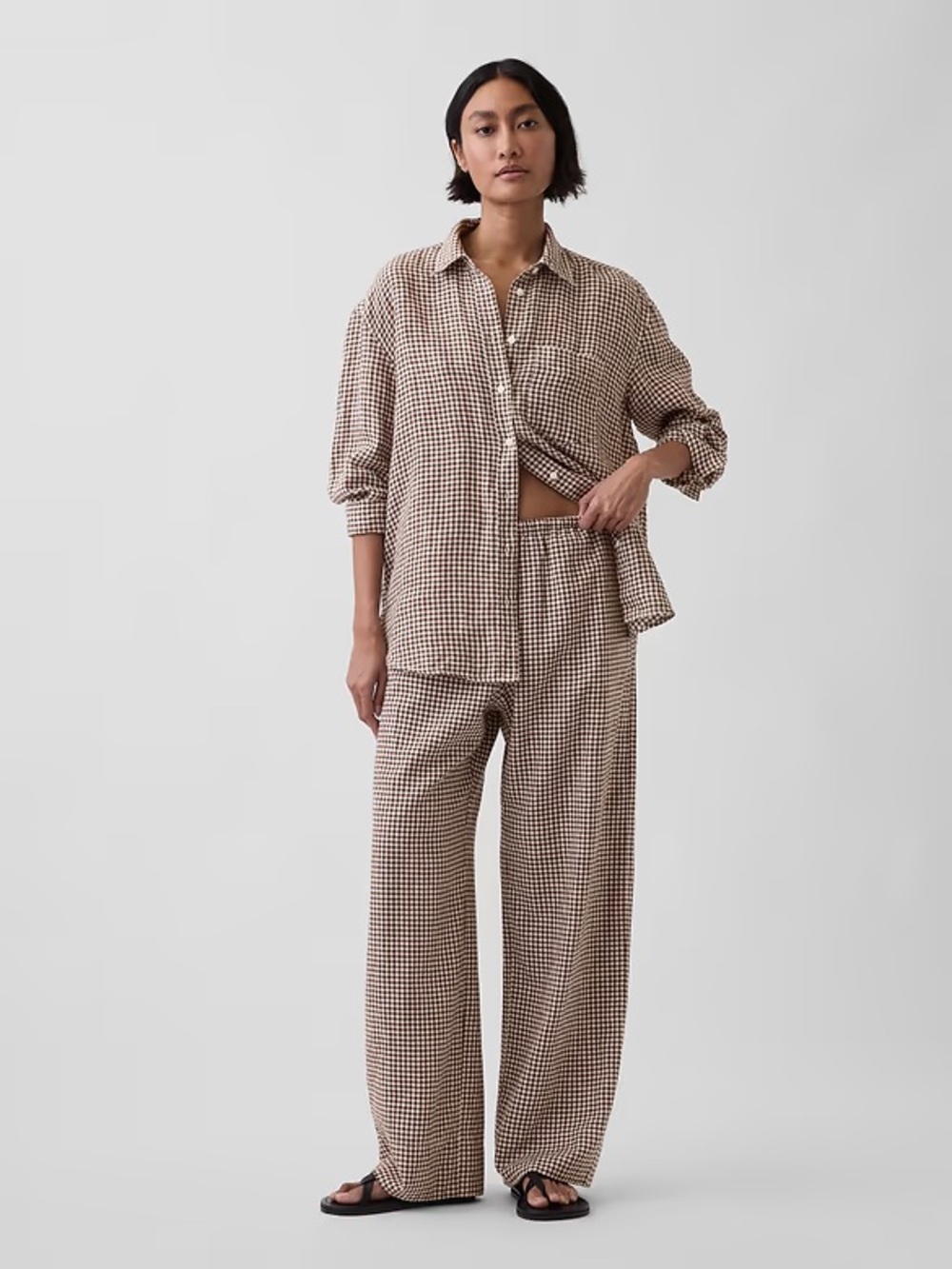 GAP Brown Check Wide-Leg Pants